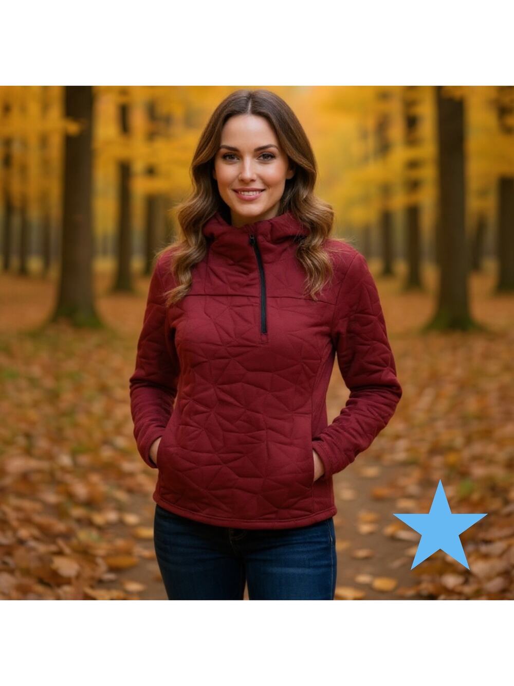 North Face Brick Red Quilted Hoodie Jacket Pullover Fleece Top XS 2